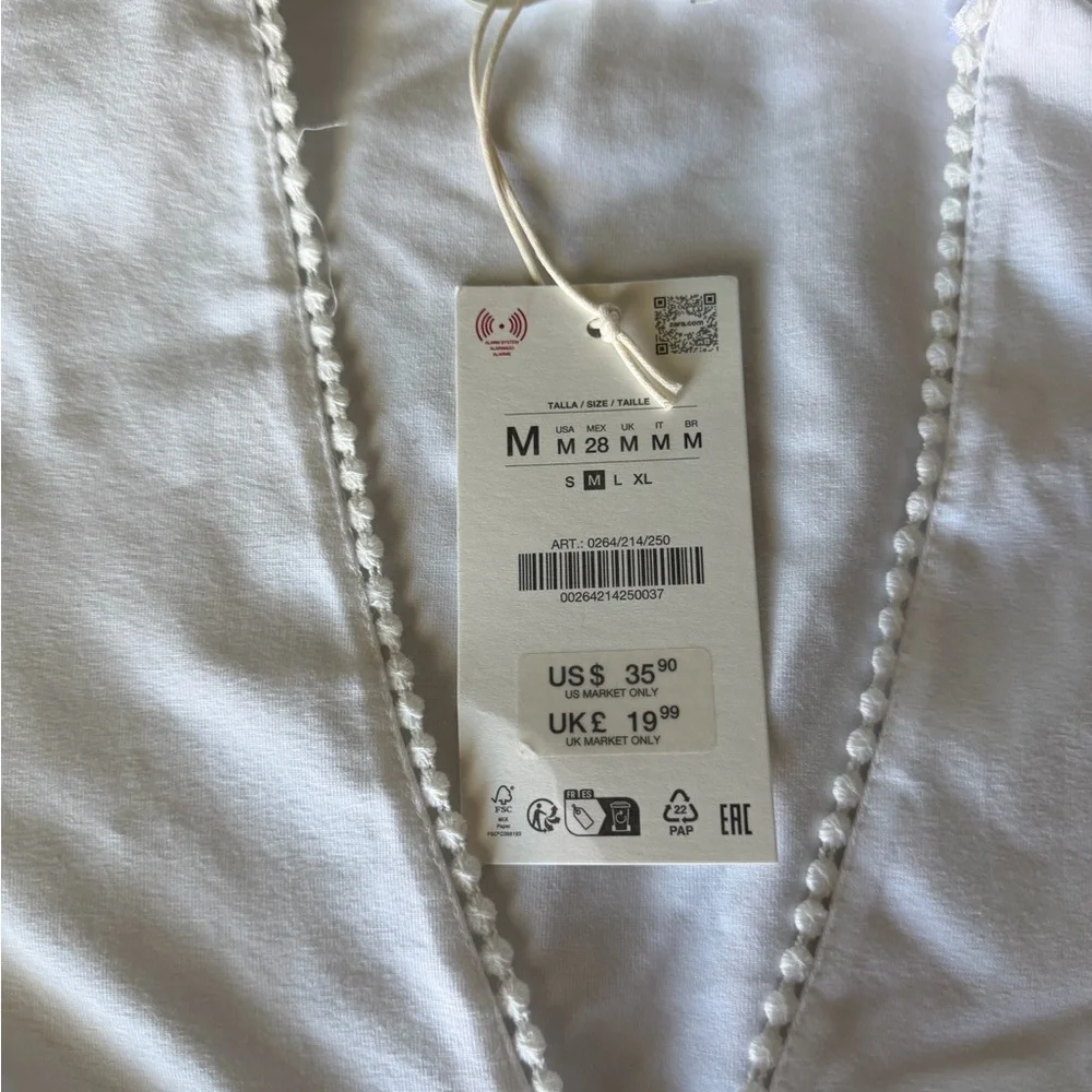 Zara Elegant White Puff Sleeve Blouse, M